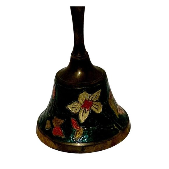 Vintage Penco Floral Painted Brass Bell Home Decor Flowers Made in India - Picture 1 of 8